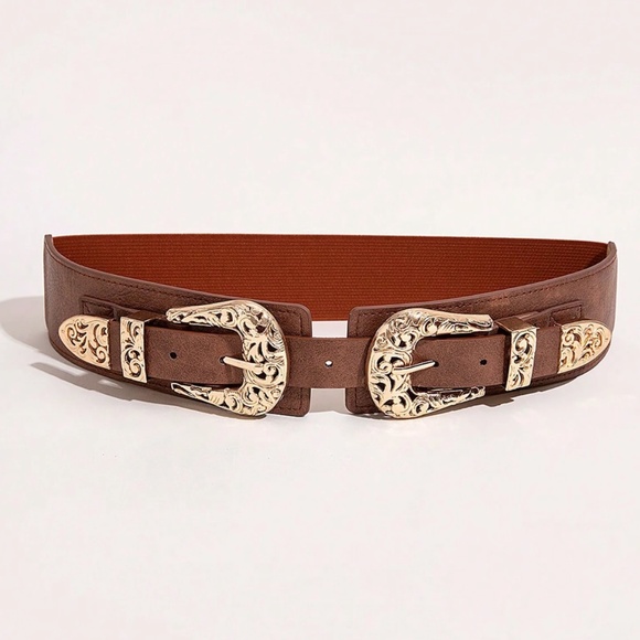 Accessories - Boho Western Double Buckle Stretchy Belt